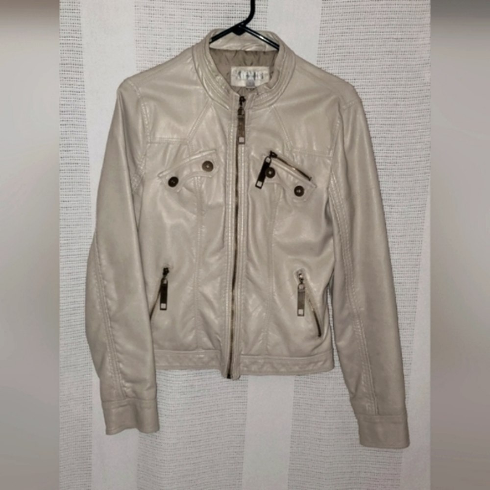 Off-white Leather Moto Jacket, Sz. Small. Barely Worn!